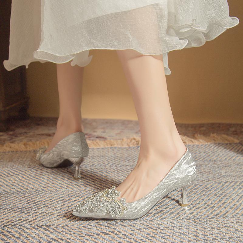 Женские свадебные туфли во французском стиле на высоком каблуке, женские вечерние туфли