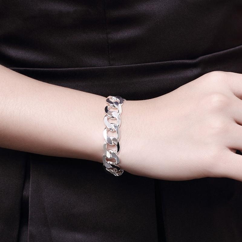 925 серебро 8 мм 10 мм 12 мм плоские боковые браслеты-цепочки для мужчин модные украшения