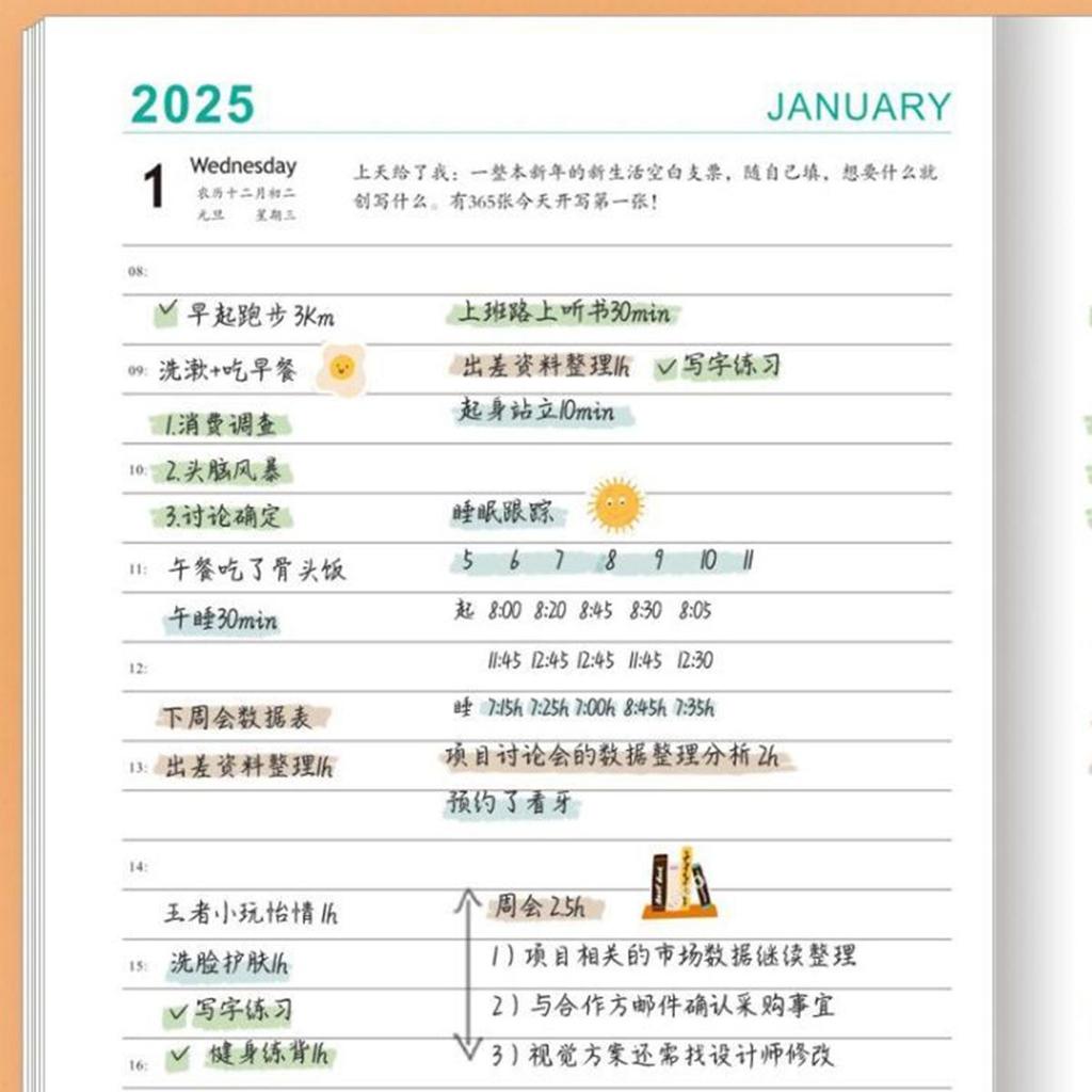 Расписание дел на 2025 год, ежедневник для студентов, утолщенный ежедневник, записная книжка, блокнот, тетрадь, памятка, 200 листов, 400 страниц