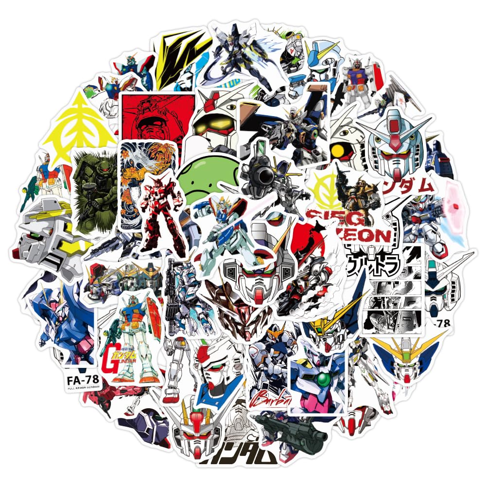Gundam Sticker Set 50 Pieces Robot Action Figure Robot Sticker Pack Suitable for Laptop Bicycle Helmet Etc.