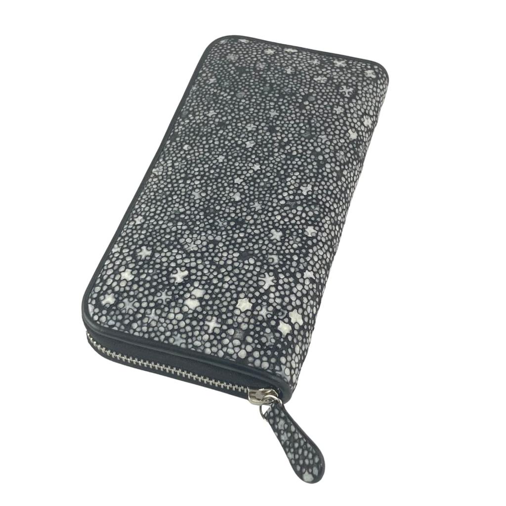 Star Stingray Long Wallet Black Stingray Leather Genuine Leather Round Zipper Type (M, 1)