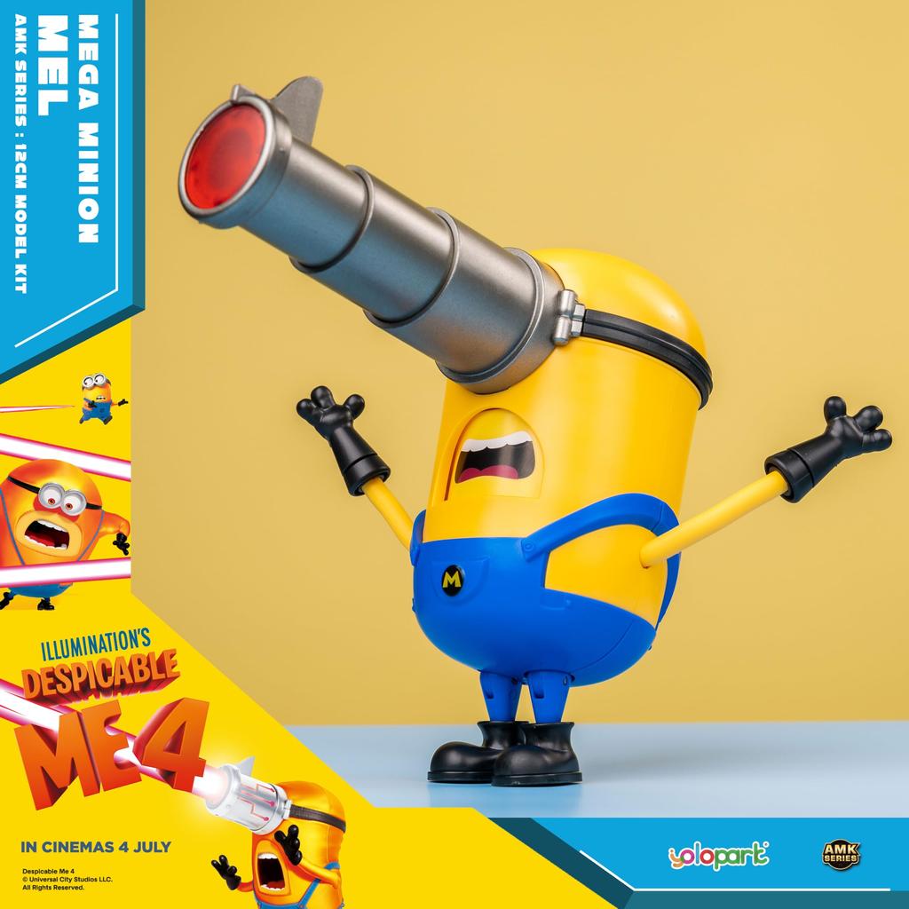 Minions Despicable Me 4 Mega Mel Action Figure with Extendable Laser Eyes and 5 Interchangeable Facial Minion Model Gift for Kids Ages 8 and Up Toy,