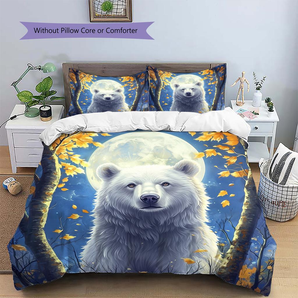 Leaf White Bear Pattern Bedding Quilt Set Home Decoration Gift (1 * duvet cover + 2 * pillowcase without core)