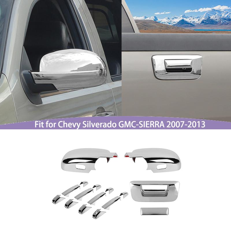 Car Tailgate Handle Decoration Reverse Mirror Cover Door Handle Shell For Chevy Silverado /GMC/SIERRA 2007-2013 Car Exterior Accessories,ABS Plastic