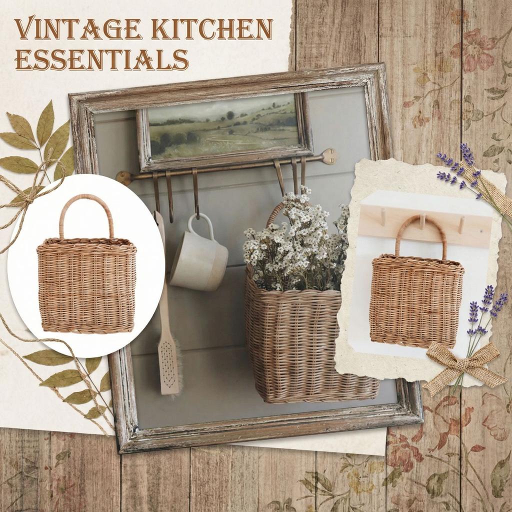 Плетеная корзина, Корзина для хранения на кухню, Ретро настенная корзина, Ручная корзина для цветов, Ротанговая корзина