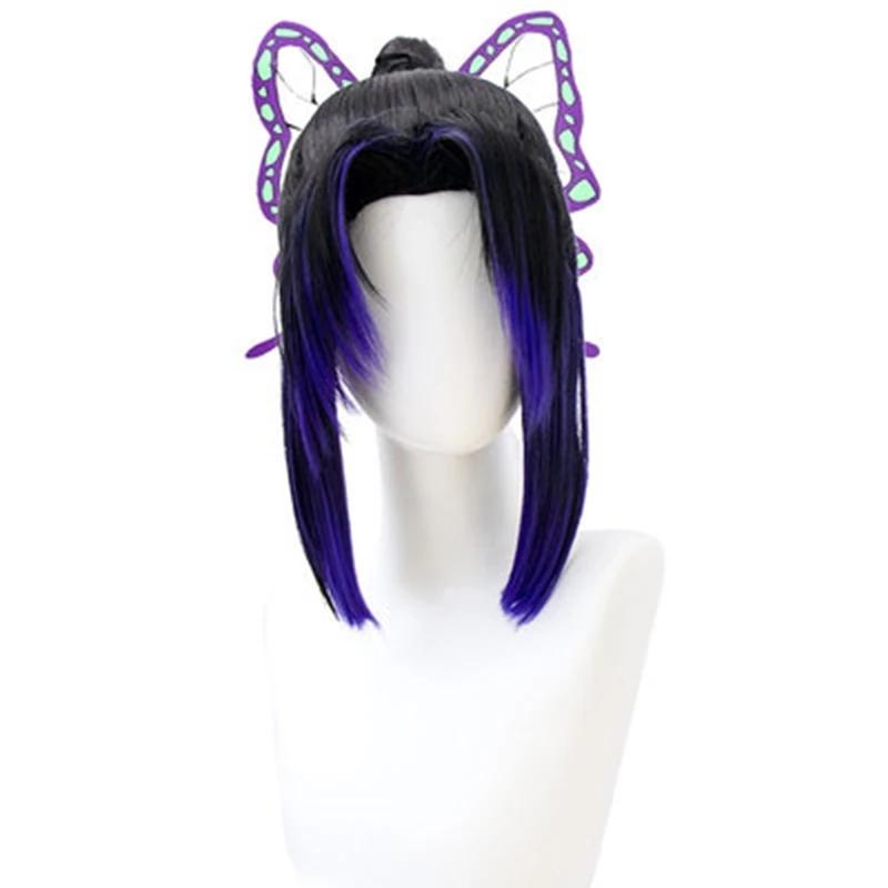 Kimetsu No Yaiba Shinobu Kocho Синтетический женский парик для косплея, короткий черный, синий Ombre Demon Slaying CorpsO