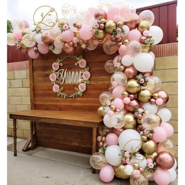 Kit d'arche en guirlande de ballons - Non spécifié - 148 pcs - Rose, Blanc, Chromé - Décoration de fête - Élégan
