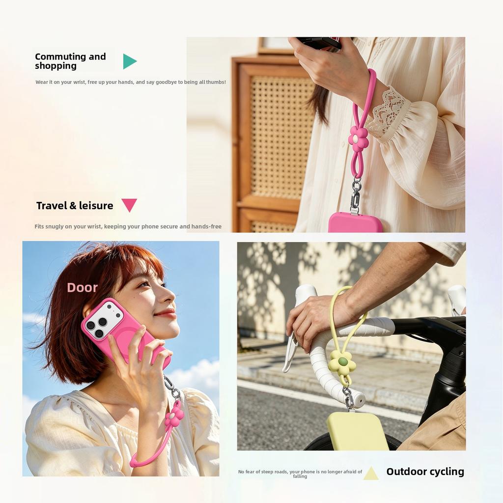 Cute Flower Wrist Strap Phone Lanyard for iPhone 18 Pro Max 17 16 15 14 13 12 11 Shockproof Adjustable Skin Feel Portable Strap