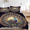 3pcs Beautiful Peacock Printed Quilt Set - Includes 1 Quilt Cover and 2 Pillowcases, Machine Washable - Suitable for All Seasons.W003