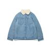 Lining Solid Color Brand Logo Zip-Up Fleece-Lined Denim Jacket Men Outerwear Blue AJDT003-6