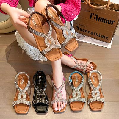 Женские сандалии, женская летняя римская обувь с открытым носком, 2024 г., женские гладиаторы с открытым носком, пляжная блестящая женская обувь, большие размеры 35-43