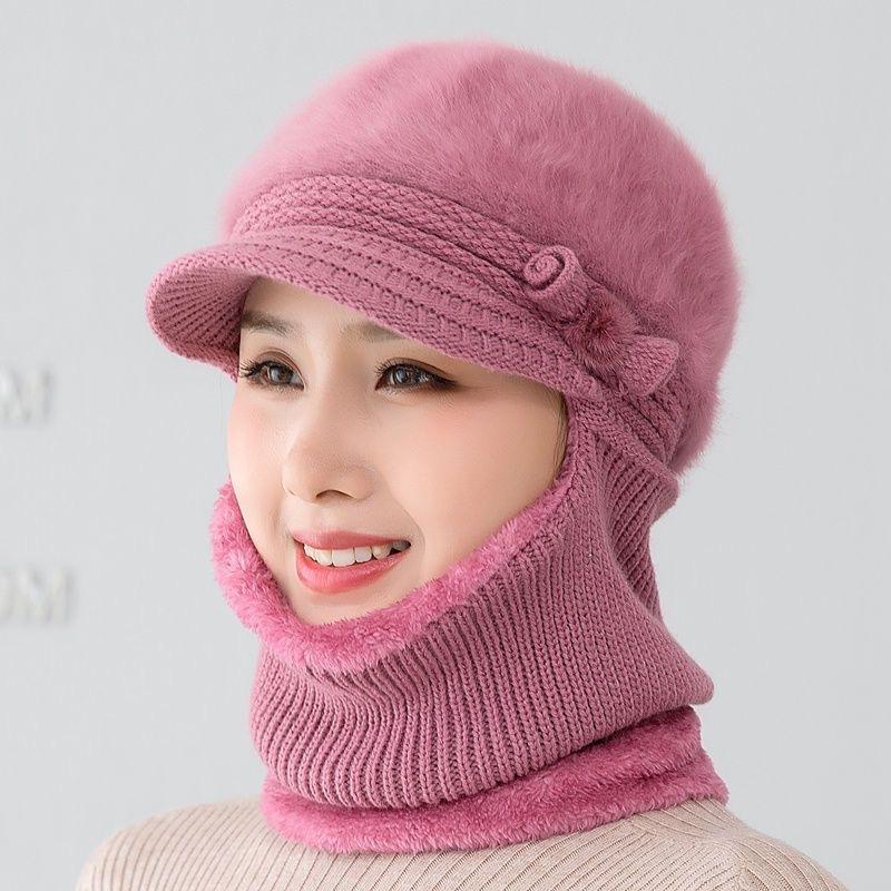 Новая осенне-зимняя вязаная шапка для мам, утолщенная и бархатная теплая хлопковая шапка с шарфом