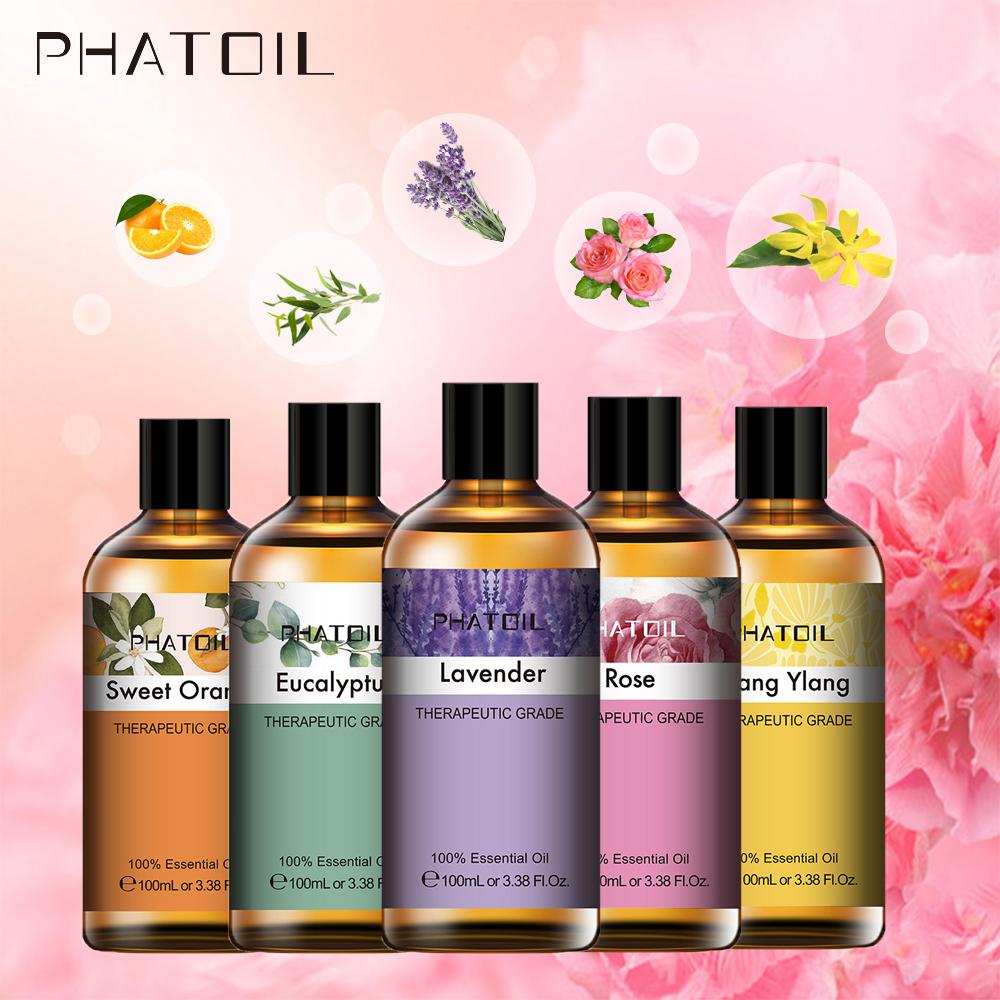 PHATOIL 100 мл эвкалиптового чайного дерева мяты перечной чистое эфирное масло ароматерапия очиститель воздуха лаванда ваниль розовое ароматическое масло для диффузора