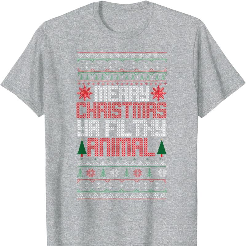 Christmas Merry Xmas Ya Filthy Animal Meme Lol Ugly Camiseta Negro Crew Neck Short Sleeve Cotton Top All Seasons Casual Fashion