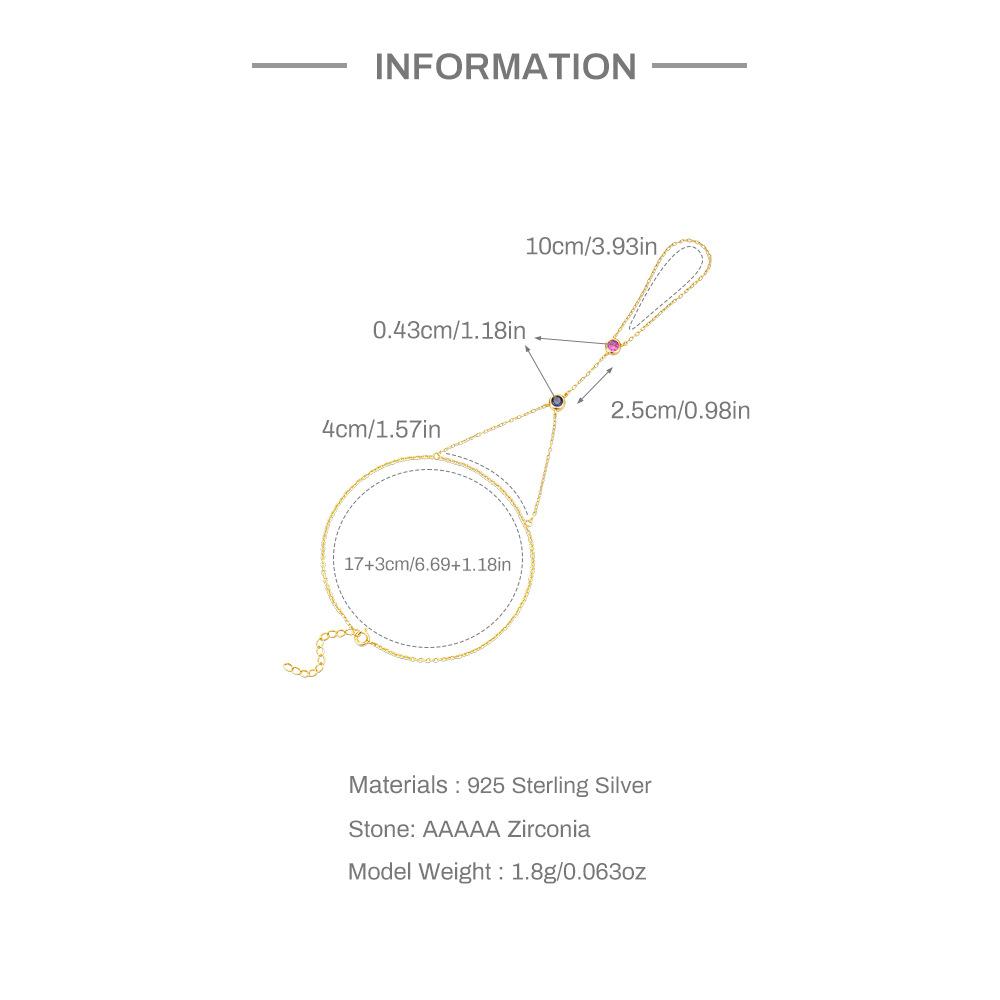 Универсальное украшение на руку из стерлингового серебра 925 пробы, женское кольцо, цепочка, микро-инкрустированный цветной бриллиант, браслет, многослойный наборный браслет