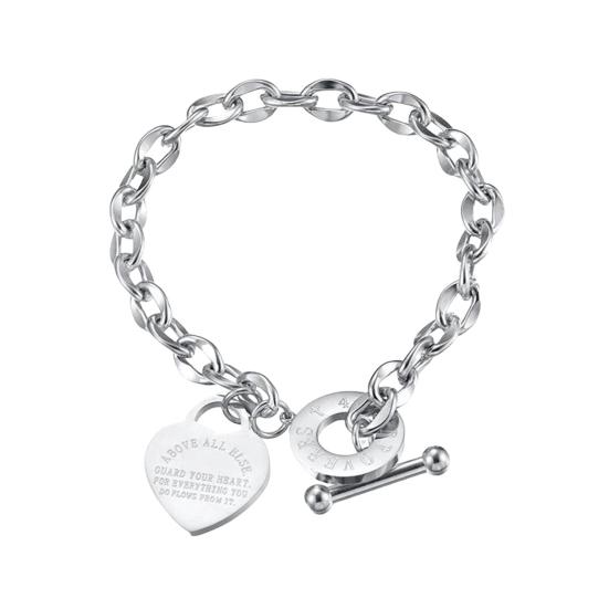 Женский браслет из нержавеющей цепи, кулон в форме сердца, титановая сталь, индивидуальная буквенная надпись, одноцветное гладкое изысканное ювелирное изделие на запястье