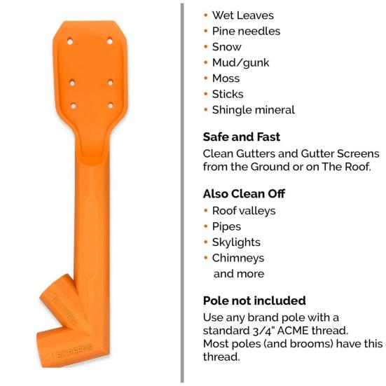 Инструмент для чистки водостоков Совок для обслуживания водостоков Очистка водосточных желобов с земли или крыши 2-угольный резьбовой очиститель водостоков для удаления листьев и мусора