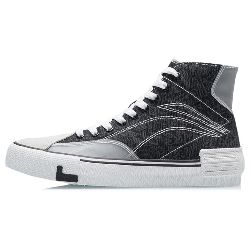 Li-Ning Weiyu Canvas Hi Lightweight Non-Slip High-Top Skate Shoes Women Sneakers Black White AECR012-2