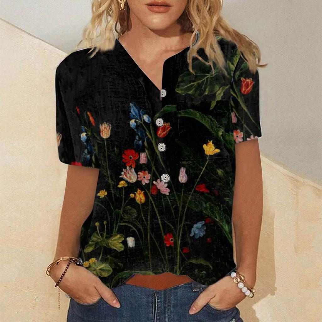 Women'S T-Shirts V Neck Short Sleeves Women'S Short Sleeve Tops Dressy Casual Summer Graphic Floral Print Fashion Shirts Tunic