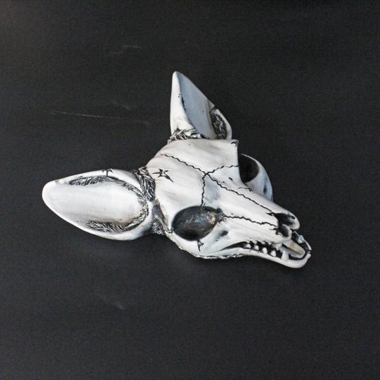 3D Fox Skull Wall Sculpture Home Office Living Room Wall Art Decoration Halloween Spooky Animal Skull Resin Figurine Statue Wall Ornament