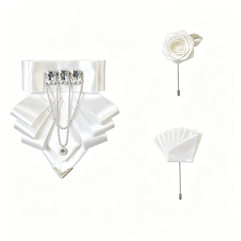 3 pcs/set Exaggerated Collar Bow Tie Brooch Set Rhinestone Wedding Accessory Set Wedding