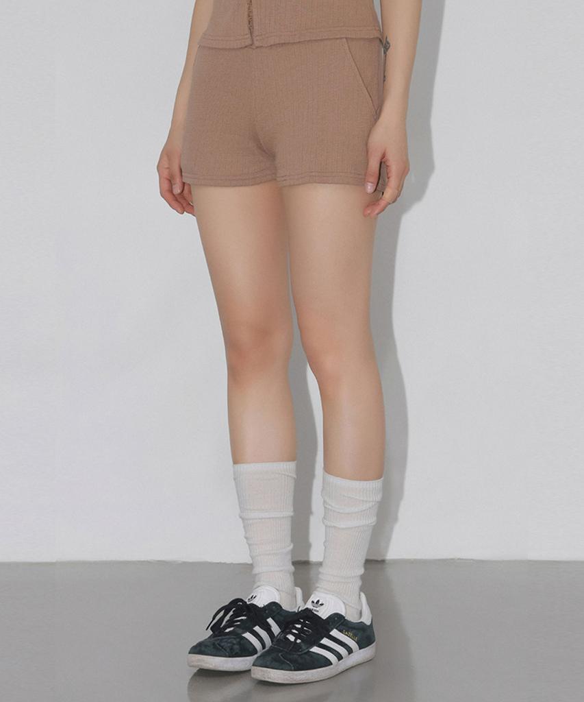 CHICKS Ribbed Micro Shorts Brown