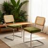 Dining Chairs Set of 2, Velvet Rattan Accent Chairs with Chrome Legs, Modern Mid Century Breuer Designed Chairs, Dining Living Room Kitchen Chairs