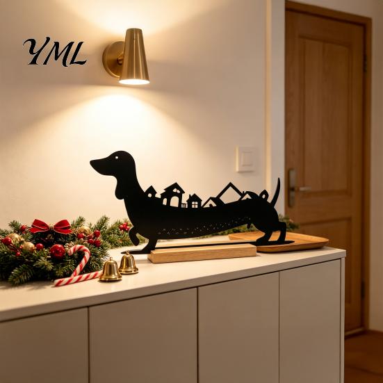 Holiday Home Decor 24?Day Christmas Countdown Dachshund Decor, Metal Silhouette Advent Calendar Ornament, Funny Tabletop Decoration with Wooden
