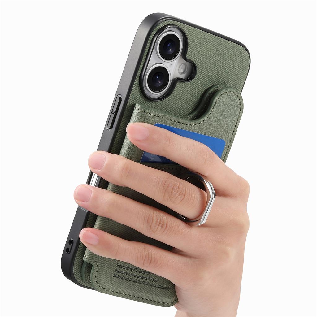 For iPhone 16 Case with Card Holder Kickstand Leather+TPU+PC Phone Cover