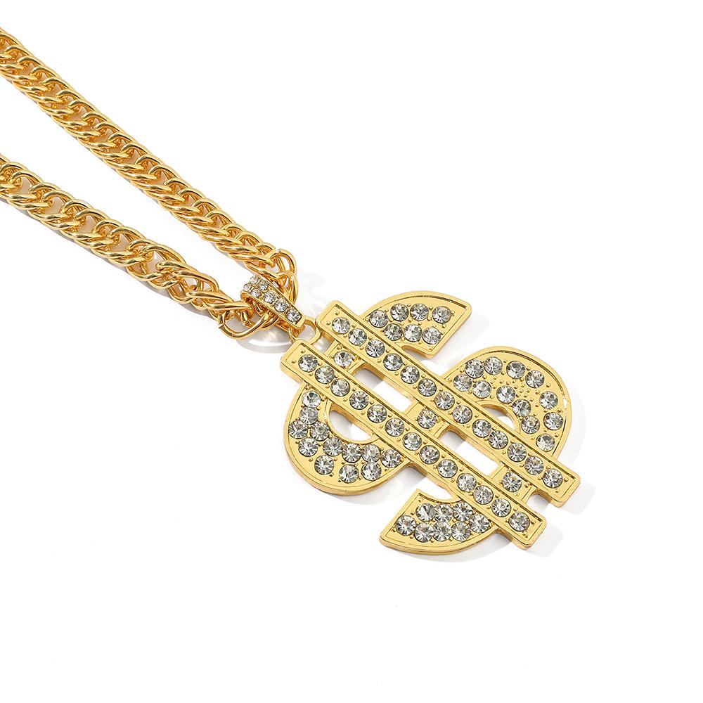 Полная Страз Хип-Хоп Золотой Знак Доллара Подвеска Ожерелье Мужчины Женщины Панк Мода Рок Рэп Украшения Подарок