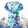 Women Nurse Uniform Animal Butterfly 3d V-Neck Pocket Medical Uniforms Harajuku Nursing Scrubs Tops Uniforme Enfermera Clinic