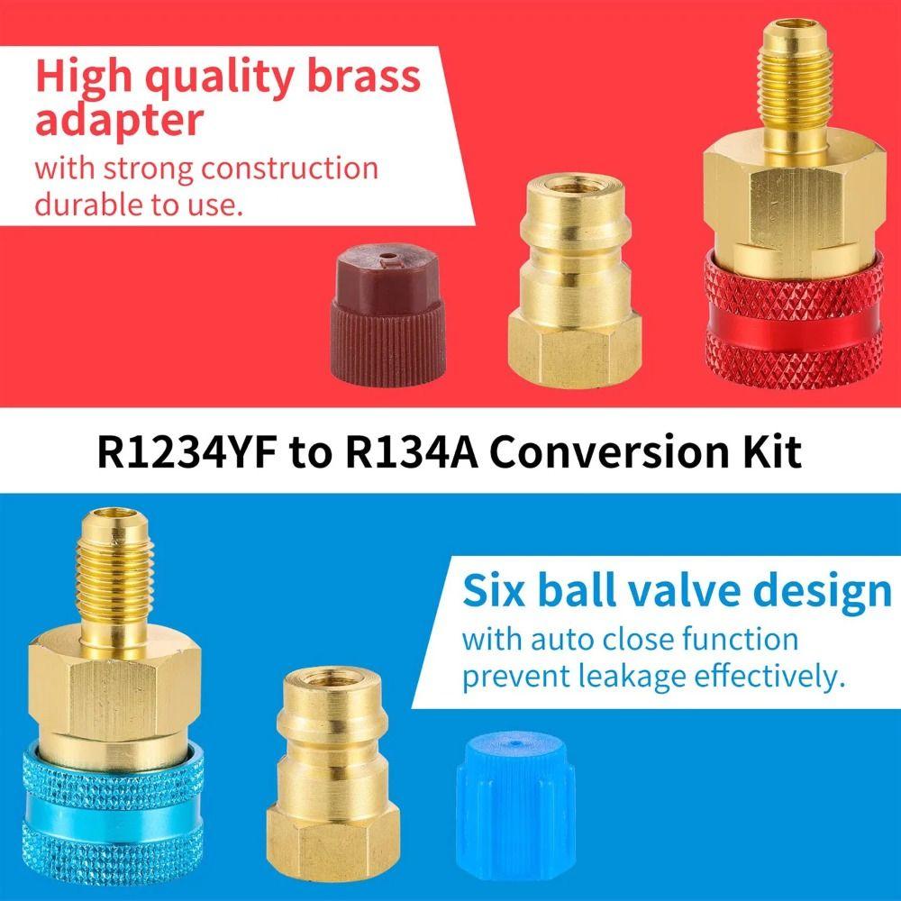 1/2Pcs Auto Off R1234YF Quick Coupler Adapter AC Hose Fitting Connectors R1234YF To R134A
