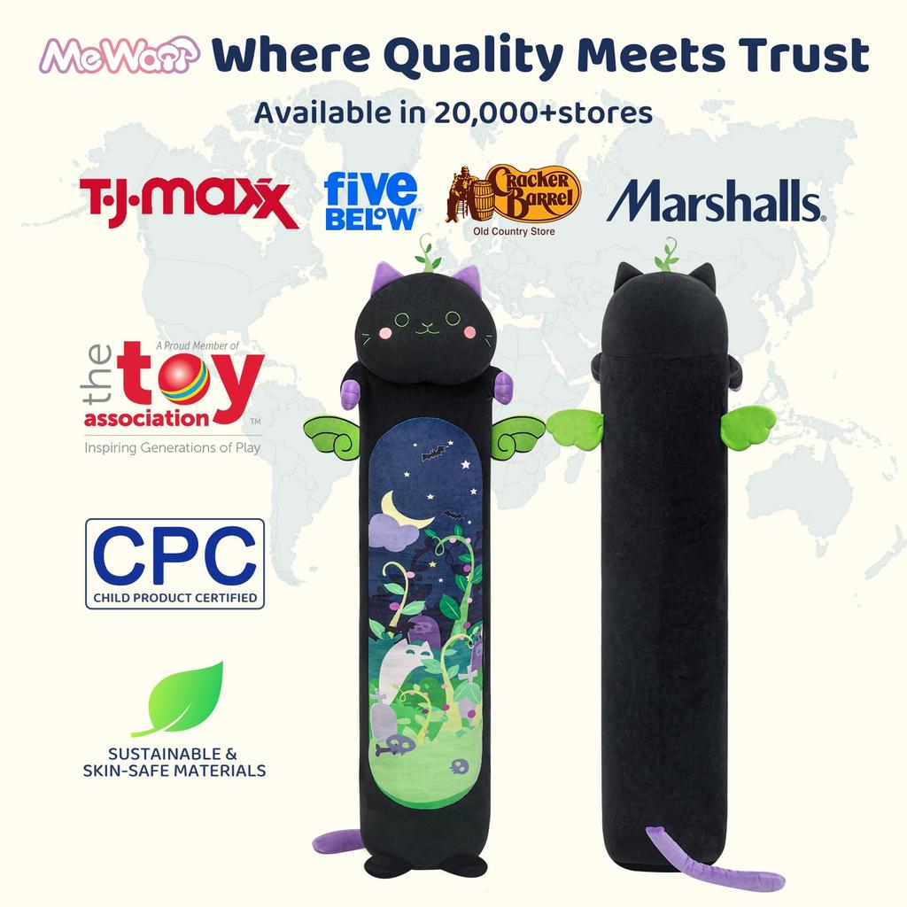 Плюшевый Длинный Кот 5 Размеров, 120% Сверхнаполнитель Гигантская Плюшевость Детская Подушка для Тела, Каваи Милый Черный Кот Мягкие Игрушки Плюшевые, Подарок для Девочек 20”/50см