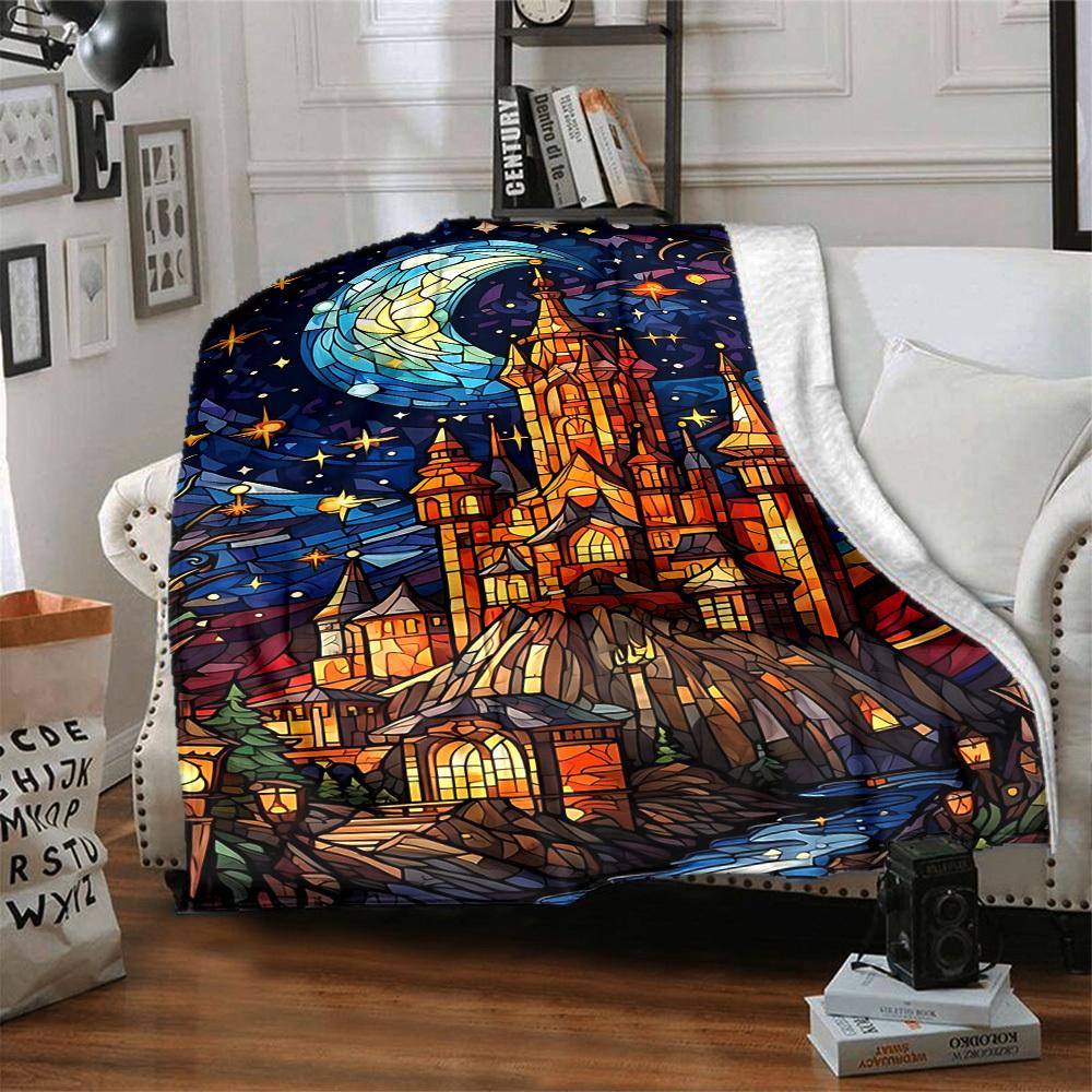 1pc Stained Glass Fantasy Blanket, Lightweight Flannel Throw Blanket For Sofa, Bed, Travel139