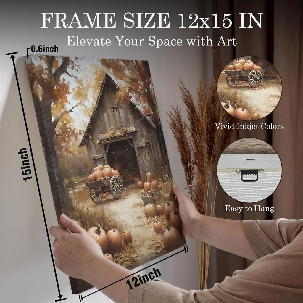 Voxitura Осенний тыквенный декор для дома, Осеннее настенное искусство на холсте, Винтажный декор стен для коттеджа и амбара, для Дня благодарения, Кухни, Рустикальные осенние картины, Изображения