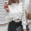2023 Summer Lace Hollow Long-Sleeve Stand Collar Cotton Women's Shirt