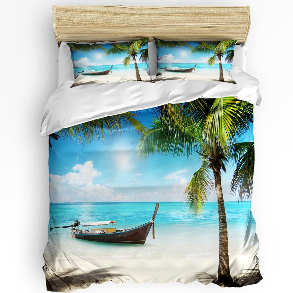 Beach Boat Houses Printed Comfort Duvet Cover Pillow Case Home Textile Quilt Cover Boy Kid Teen Girl Luxury 3pcs Bedding Set