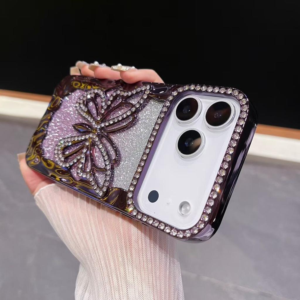 Роскошный Мягкий Чехол-Бампер с Блестками Бабочка и Алмазами для iPhone 11 12 13 14 15 16 17 Pro Max Plus Air