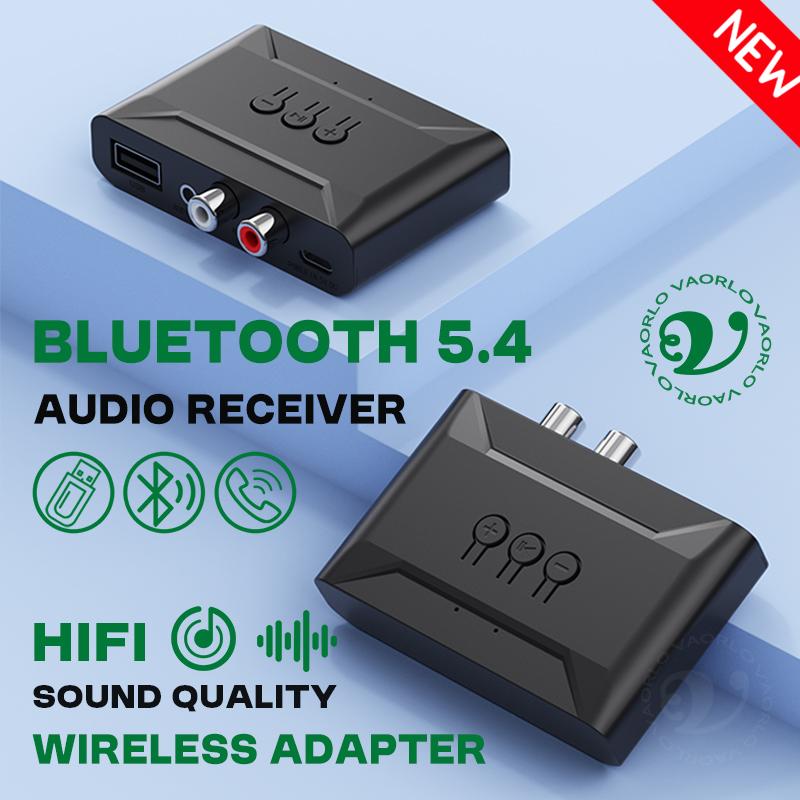 VAORLO Bluetooth 5.4 аудио приемник USB U-диск музыкальный беспроводной адаптер с микрофоном 3,5 мм AUX R/L RCA HIFI стерео для автомобильного усилителя динамиков