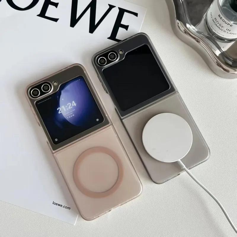 For Magsafe Transparent Case For Samsung Galaxy Z Flip 7 6 5 4 3 Magnetic Wireless Charge Acrylic Shockproof Slim Matte Cover