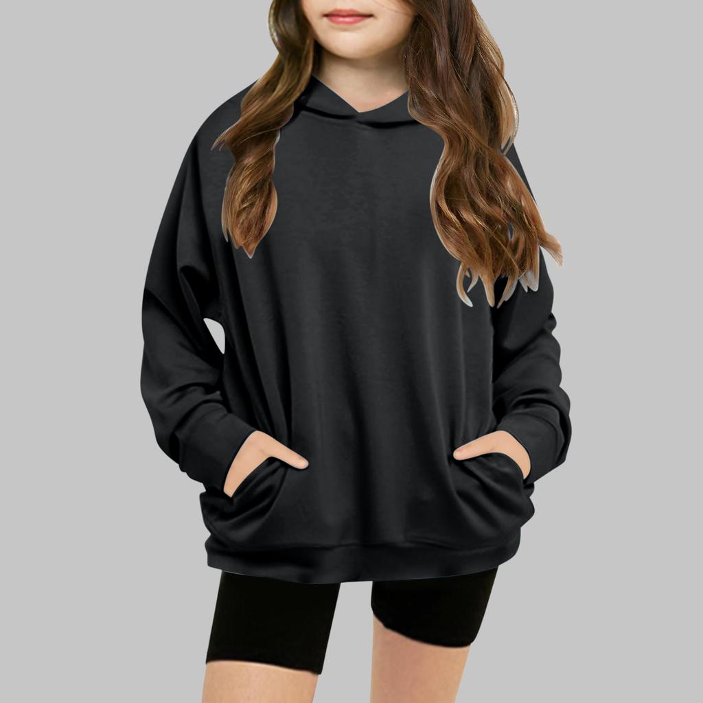 Children's Solid-color Hooded Long-sleeved Girls Sweatshirt