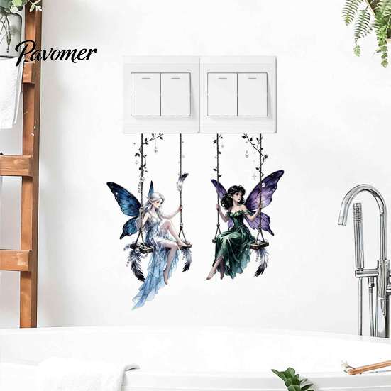 Forest Style Wall Stickers Swing Fairy Switch Sticker, Decorative PVC Self Adhesive Decal for Light And Socket Panels, Creative Gift Girls Romantic