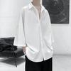 Белая мужская рубашка с рукавом пять четвертей в ленивом стиле из ледяного шелка, летняя, красивая, модная, брендовая, свободная, повседневная куртка с коротким рукавом