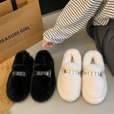 Модные женские тапочки Зимние тапочки на платформе Модные теплые тапочки-шлепанцы с пушистой плюшевой подкладкой Домашние тапочки Женские повседневные удобные мягкие шлепанцы Женские