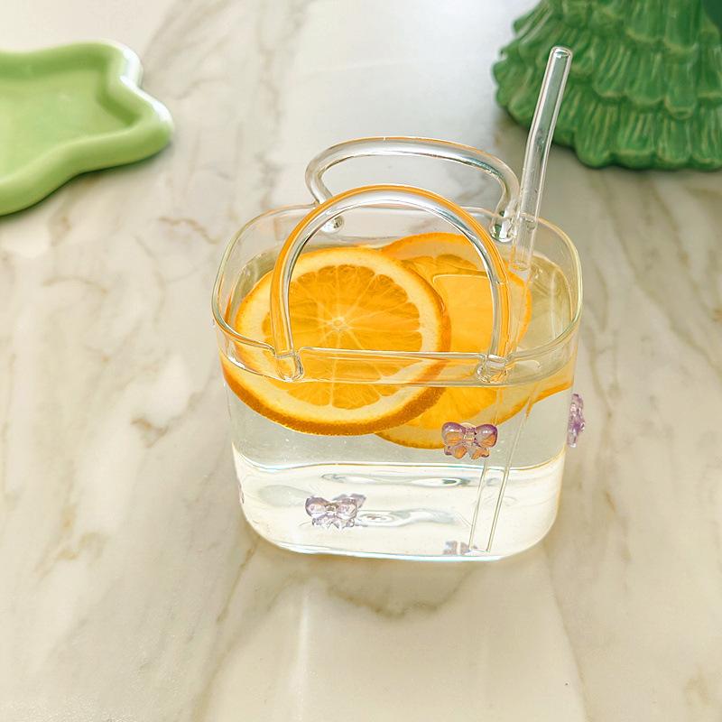 Glass Cup Portable Handbag Shape Creative Cocktail Glasses with Funny Fruit Design for Outdoor Events and Parties