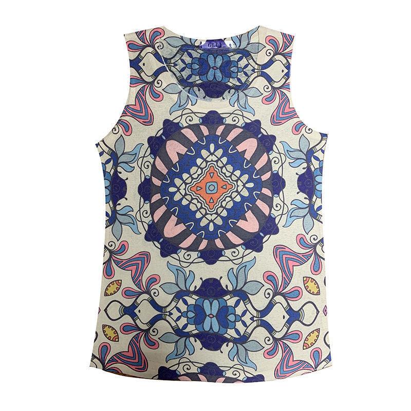 Women's Vest for Summer Wear, Knitted Thread Sleeveless T-shirt, Floral Thin Vest