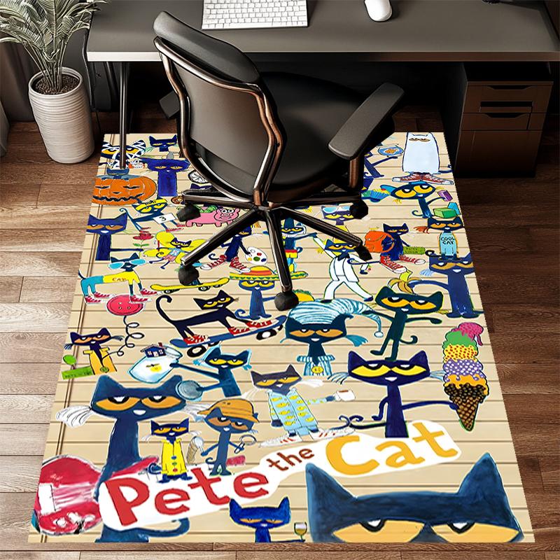 pete the cat Polyester Carpet, Soft Indoor Mat for Office Chair, Living Room, Computer Desk - Decorative Home Office Rug Design