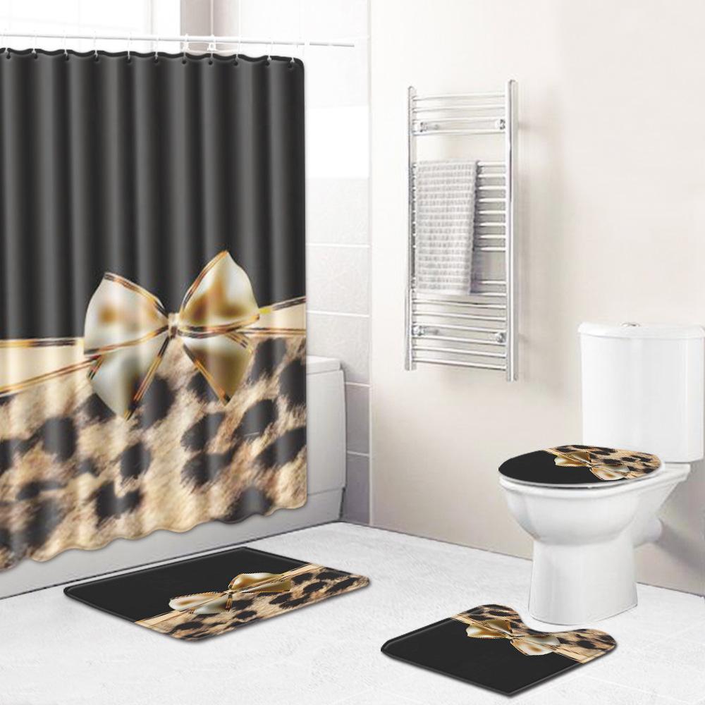 Shower Curtain Floor Mat Toilet Cover Foot Mat Door Mat Carpet Four-Piece Pattern