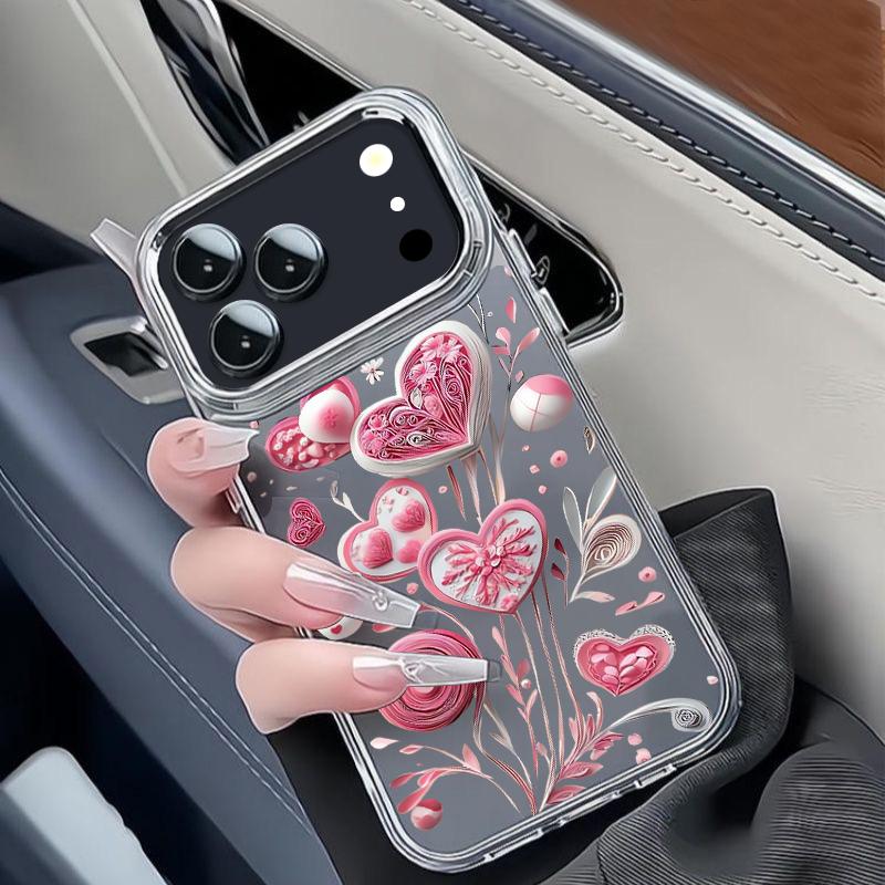 Современный чехол с принтом сердечек для iPhone 17 18 Pro Max 17E iPhone 16 15 14 13 Pro Max Покрытие Рамка для камеры Прозрачный Мягкий чехол