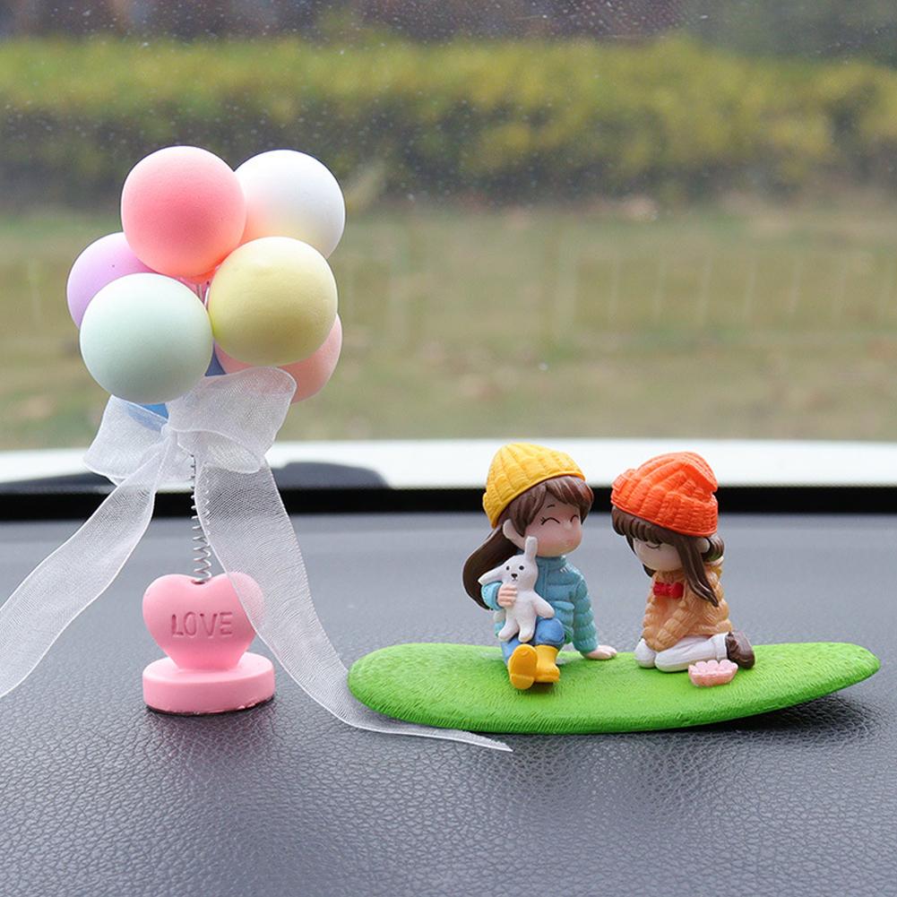 2Pcs/Set Car Dashboard Doll Creative Little Girls with Balloon Grass Pad Steps Ornament Decoration Auto Interior Accessories #469411
